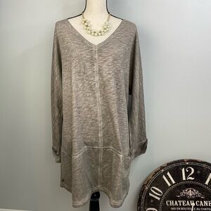 Soft Surroundings Heathered taupe Lagenlook tunic tie back top size L/XL
